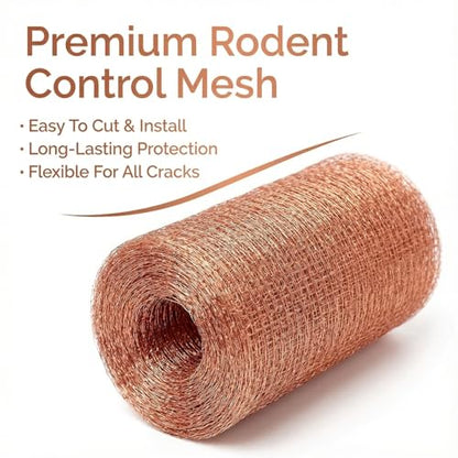 1-Pack Pure Copper Mesh Roll, Heavy Duty Rodent Control Mesh, Excluder Mesh for Rodents, Copper Wool for Blocking Holes, for Sealing Cracks, Gaps, Vents, and Protecting Garden Plants (5in x 33ft)