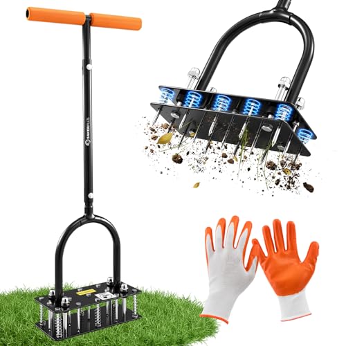 Sakerplus Aerator Lawn Tool, Hand Metal Spike Lawn Aerator - color: Orange Handle