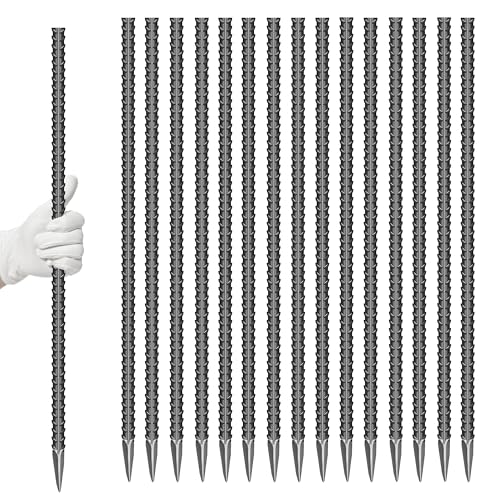 16 Pieces 24-Inch Garden Ground Stakes Galvanized Steel Rebar Stake - Heavy Duty Anchors for Tents, Position Kits,Fences, and Trampolines - color: I-24'' 12mm 16pcs BK