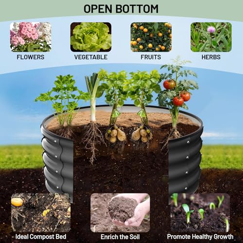 Garvee Round Raised Garden Bed, Galvanized Garden Beds, Metal Planter - color: Dark Grey, size: 2x2x1 FT(2 PCS)