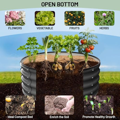 Garvee Round Raised Garden Bed, Galvanized Garden Beds, Metal Planter - color: Dark Grey, size: 2x2x1 FT(2 PCS)
