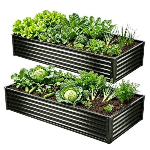 Black Raised Garden Bed 2-Pack 6×3×1FT, Premium Galvanized Raised Garden Bed – Large Outdoor Planter for Deep-Rooted Vegetables, Flowers, Greens & Herbs - size: Black6ftx3ftx1ft