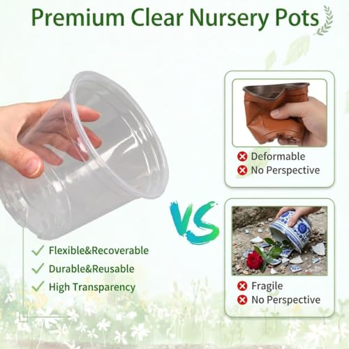 4 Sets 8 Inch Large Clear Nursery Pots with Drainage Holes. - color: 8 Inch