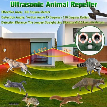 Ultrasonic Animal Repeller Outdoor with Motion Sensor LED Flash and 5 Modes