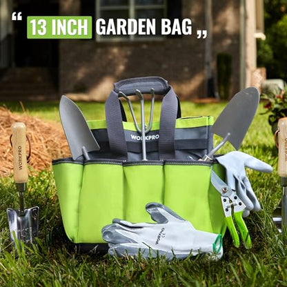 WORKPRO Garden Tool Bag with Waterproof Plastic Base, 8 Pockets
