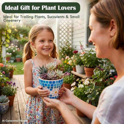 Ceramic Small Plant Pot with Drainage Hole, 4 in Succulent Planter - color: Flower