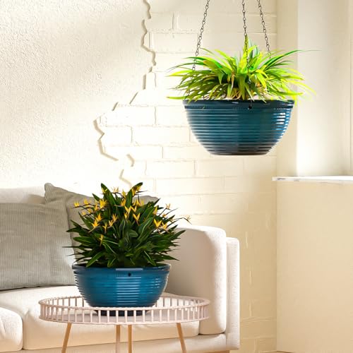 10 Inch Hanging Planters, Glazed Hanging Basket with Drainage Holes, 2 Pack - color: Blue, size: 10inch