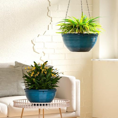10 Inch Hanging Planters, Glazed Hanging Basket with Drainage Holes, 2 Pack - color: Blue, size: 10inch