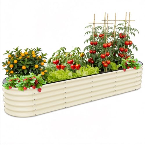 Gruper Raised Garden Bed, 8×2×1.4 ft Tall Oval Large Metal Planter - color: Ivory, size: 96x24x17in