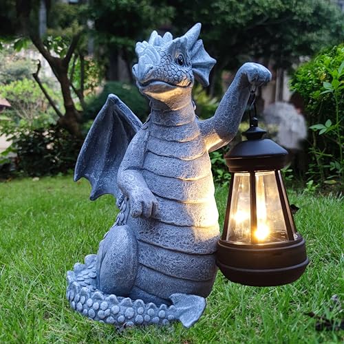 Solar Dragon Garden Statue Decoration with Solar Lantern,Dragon Figurine Lights Outdoor Décor for Yard，Lawn ,Patio, Balcony, Unique Housewarming Ornament - color: Dragon