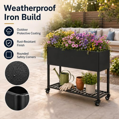 Raised Garden Bed with Wheels, 38" Metal Raised Planter Box with Legs