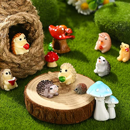 Woanger 30 Pcs Fairy Garden Accessories Hedgehog Mushroom Figurines, Vivid - style: Vivid