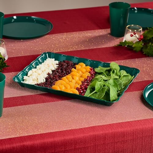 Plasticpro Plastic Green Christmass Serving Trays - Serving Platters Rectangle 9X13 Disposable Party Dish Includes 8 Green Trays - color: Green