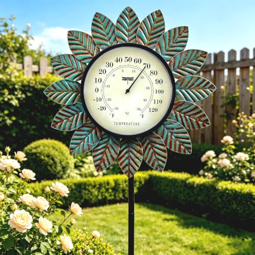 Leaf Outdoor Thermometer Decorative-42Inch Metal Leaf Garden Stake,Outside Thermometer for Patio Garden Decor for Yard and Lawn Decorations - color: Antique Leaf