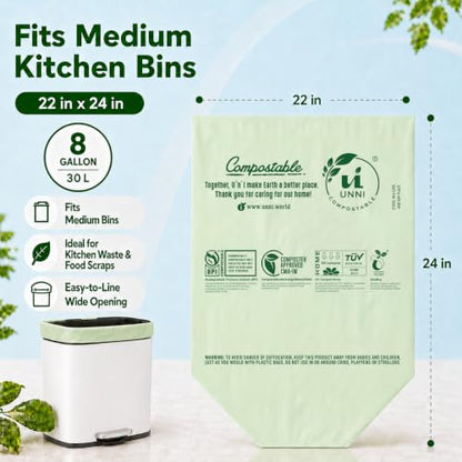 UNNI 8 Gallon Compostable Bags, 50 Count, 30 Liter, Extra Thick 0.85 Mil - size: 50 Count (Pack of 1), style: 8 Gallon