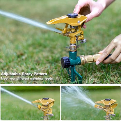 FANHAO 100% Metal Lawn Sprinklers for Yard, 360° Adjustable Spray Pattern