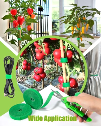 8 Rolls (131.2 feet totaling) Hook‑and‑Loop Plant Ties with Pruning Shears, Adjustable Reusable Garden Straps for Climbing Plants, Tomato Vines, 1/2" Wide