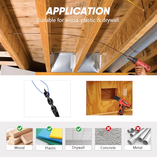 72" Flexible Installer Drill Bit for Pulling Wires in Walls, Ceilings, and Sidewalks, 9/16" Auger with Screw Point & Fish Eye, 3/16" 3-Flat Shank for Wood & Conduits, with Wire Puller & Storage Tube - size: 72in L