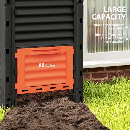 Outsunny Garden Compost Bin, 80 Gallon Large Capacity Composter, Orange - color: Orange