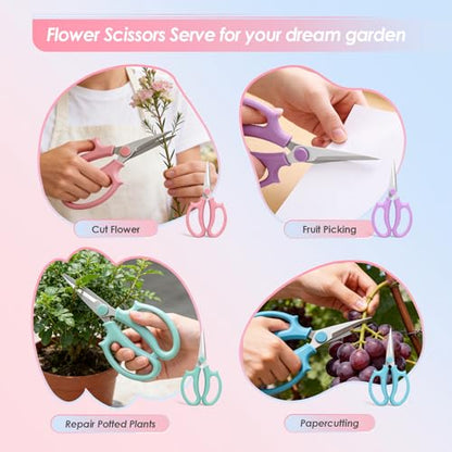 4PCS Flower Scissors, Stainless Steel Garden Shears (Slender) - size: 4PCS Slender