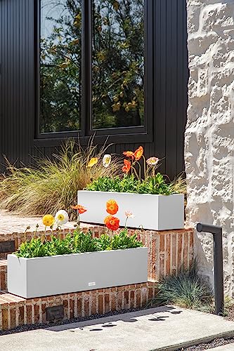Veradek Block Series Trough Planter - Rectangular Outdoor Window Box - color: White