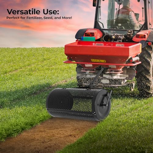 KYBOLT 24 Inch Compost Spreader with Adjustable Push Pole & Easy Open Door - Lightweights Metal Mesh Lawn Spreader for Peat Moss, Topsoil, Manure, Mulch | Durable & Rust-Proofs Garden Spreader Tools