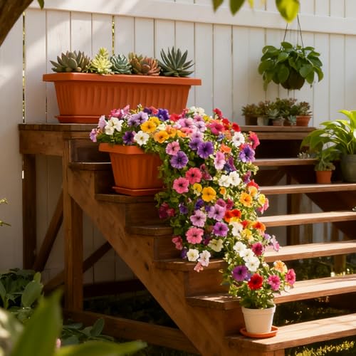 19 Inch Rectangular Plastic Planters, Terracotta, Set of 2 Window Boxes - color: Terracotta