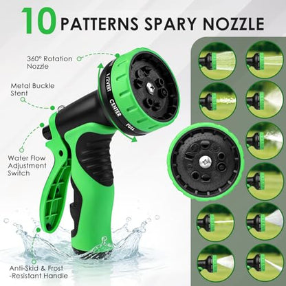 Garden Hose 25 FT, High-Pressure Water Hose with 10 Spray Nozzles - size: 25FT