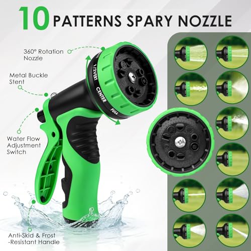 Garden Hose 100 FT, High-Pressure Water Hose with 10 Spray Nozzles - size: 100FT