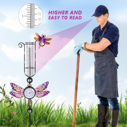 Rain Gauge Outdoor with 7 Inch Plastic Tube - color: Purple-Dragonfly