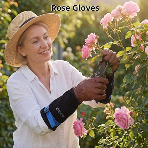 Cow Leather Adjustable Thorn Proof Gardening Gloves - color: Black, size: Small