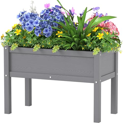 Small HDPE Raised Garden Bed, Elevated Planter Box with Legs, Outdoor All-Weather Planter Raised Beds for Seeds, Herbs, Flowers, Vegetables (Grey) - color: Gray, size: 29x14x19in
