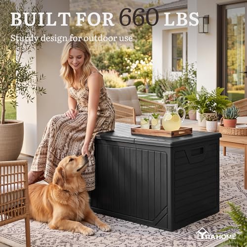 YITAHOME XXL 300 Gallon Extra Large Outdoor Deck Box, Lockable - color: Black, size: 300 Gallon