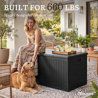 YITAHOME XXL 300 Gallon Extra Large Outdoor Deck Box, Lockable - color: Black, size: 300 Gallon