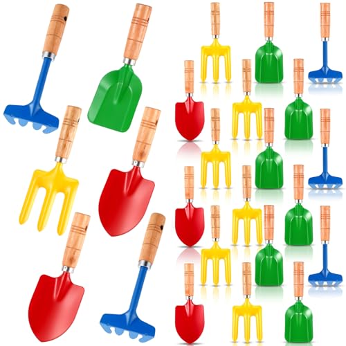 24 Pcs Mini Gardening Tools, Metal Shovel Rake Fork Trowel ，Wooden Handle