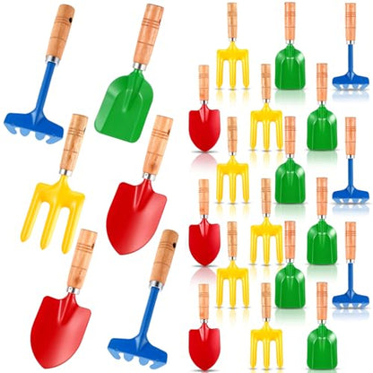 24 Pcs Mini Gardening Tools, Metal Shovel Rake Fork Trowel ，Wooden Handle