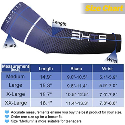 beister Arm Sleeves for Men & Women, UV Protection Cooling Cover and Cyling - color: Blue, size: Medium