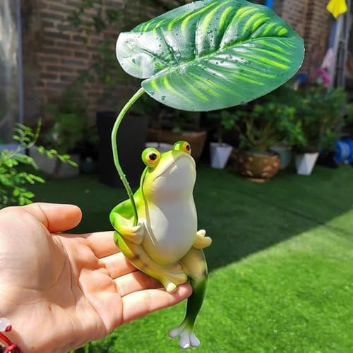 OwMell Umbrella Frog Statue for Garden, Green Frog Figurine, Outdoor Decor - style: Umbrella Frog