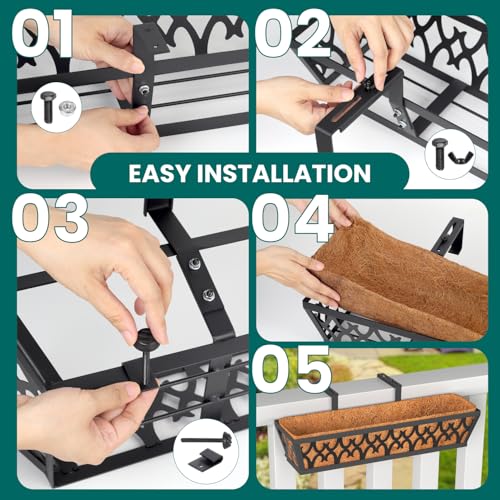 2-Pack 24IN Window Box Railing Hanging Planter Coco Liner Basket, S3 - color: 2pcs - 24in Style 1