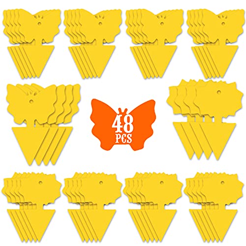 48PCS Fruit Fly Sticky Traps, Fungus Gnat Traps Insect Trap for Plants Kitchen Indoor and Outdoor（48 Lemon Yellow ） - size: 48 Pieces Yellow