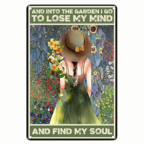 Garden Woman Metal Sign 8x12 Inch Floral Wall Art Vintage Garden Decor - color: Green Garden