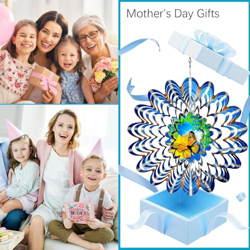Animated Butterfly Wind Spinner - 12inch 3D Hanging Wind Sculpture - color: Animated Butterfly