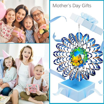 Animated Butterfly Wind Spinner - 12inch 3D Hanging Wind Sculpture - color: Animated Butterfly
