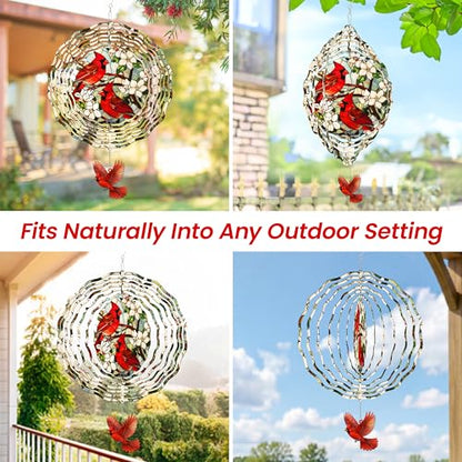 FLAGWIX Cardinal Wind Spinner, 12 in Stainless Steel Garden Decor - color: Red - Cardinal