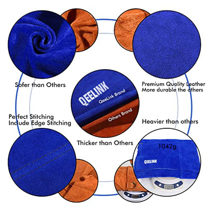 QeeLink Leather Welding Apron 6 Pockets Heat Flame Resistant for Blacksmith - color: Blue, size: 24"x 36"
