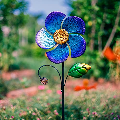 Viveta Wind Spinner with Metal Stake, Garden Pinwheels - color: B-blue-1 Pack