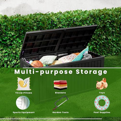 200 Gallon Waterproof Outdoor Storage Box, Lockable Deck Boxes With Handle, Indoor and outdoor Resin Storage Box for Garden Tools, Patio Cushions, Package Delivery, Black - size: 200 Gal