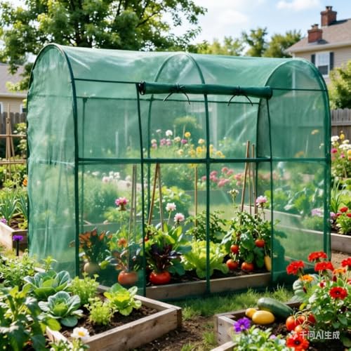 Crop Cages for Garden Plant, Plant Protection Tent with Zippered Door, Raised Bed Cover, Garden Bed Cover with Frame, Wind-Resistant Plant Cages for Outdoor Plants Vegetable Flower 87''*43''*71'' - size: 87''*43''*71''