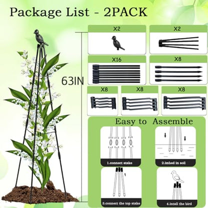 2 Pack Garden Trellis for Climbing Plants,63inch Tall Plants Trellis Support with Adjustable Stake Arms,Plastic Coated Rustproof Metal Pipe Supports for Outdoor Indoor, Potted Plants, Tomato, Rose - size: 2 Pack