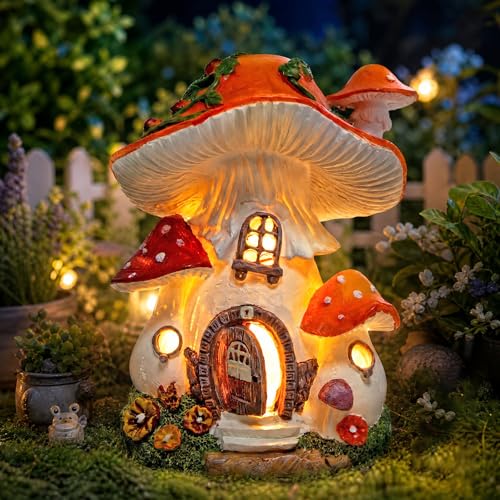 Solar Mushroom House Garden Decor, Fairy Garden Mushroom - color: Mushroom House